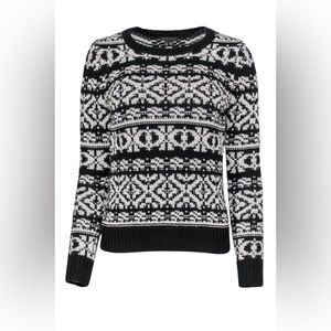 Theory Women’s Small Black White Fair Isle 100% Soft Wool Knit Ski Snow Sweater